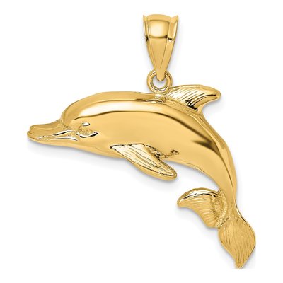 14K Yellow Gold 2-D Engraved Dolphin Charm