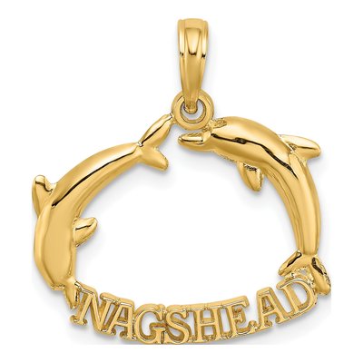 14K Yellow Gold Nags Head Dolphins Charm