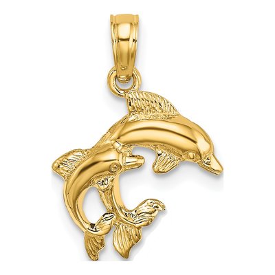 14K Yellow Gold Mini Double Dolphins Charm