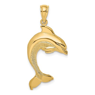 14K Yellow Gold Jumping Dolphin Pendant