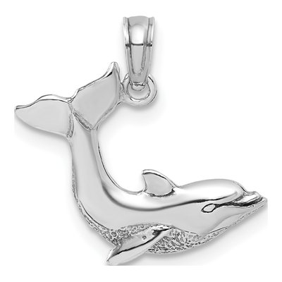 14K White Gold Jumping Dolphin Pendant