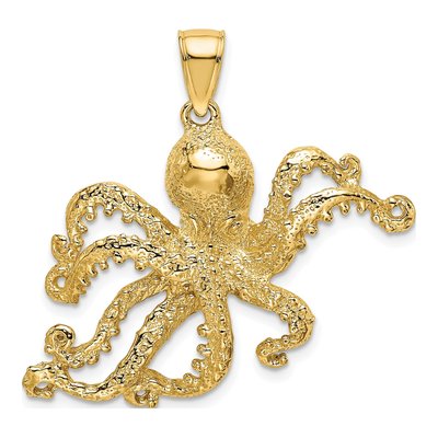14K Yellow Gold Textured Octopus Pendant