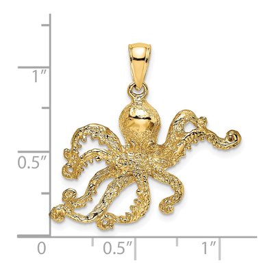 14K Yellow Gold Textured Octopus Charm – view 4