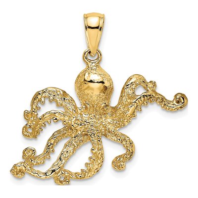 14K Yellow Gold Textured Octopus Charm