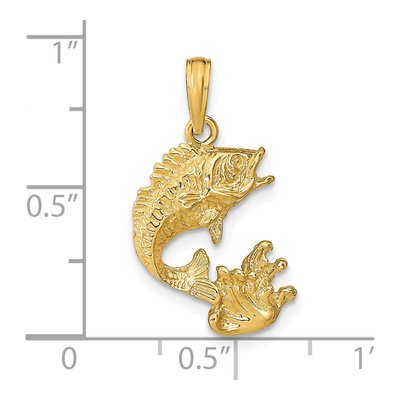 14K Yellow Gold Bass Fish Pendant – view 4