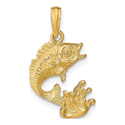 14K Yellow Gold Bass Fish Pendant