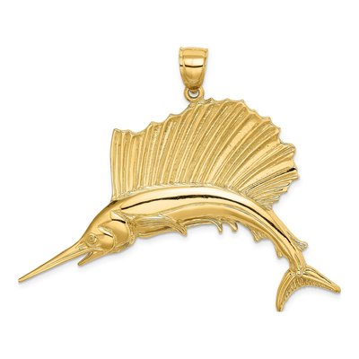 14K Yellow Gold Large Sailfish Pendant