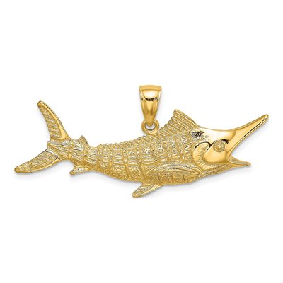 14K Yellow Gold Large Textured Marlin Fish Charm