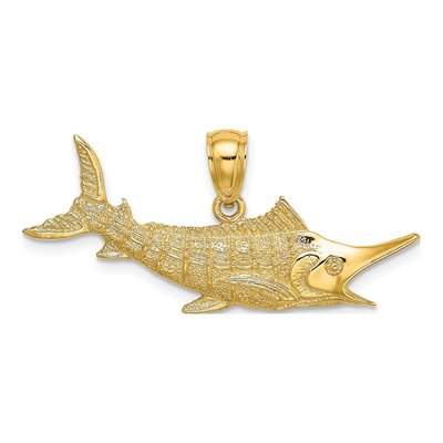 14K Yellow Gold Marlin Fish Pendant