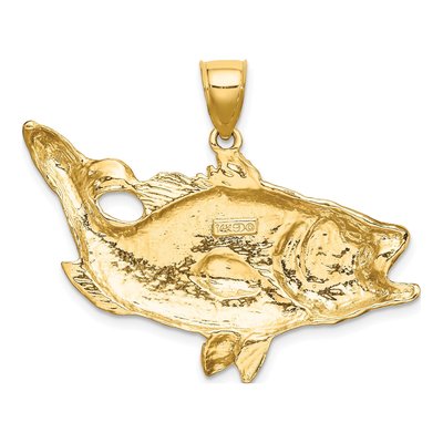 14K Yellow Gold Large Open-Mouth Bass Fish Charm – view 5