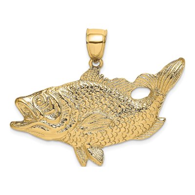 14K Yellow Gold Large Open-Mouth Bass Fish Charm