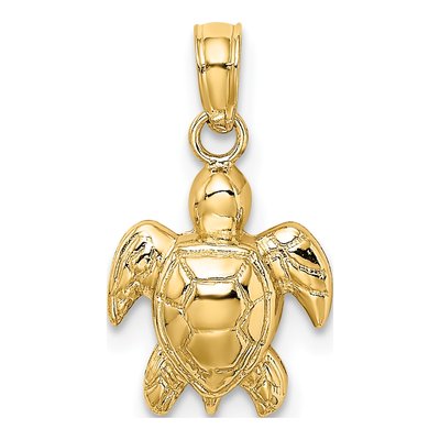 14K Yellow Gold Textured Sea Turtle Charm