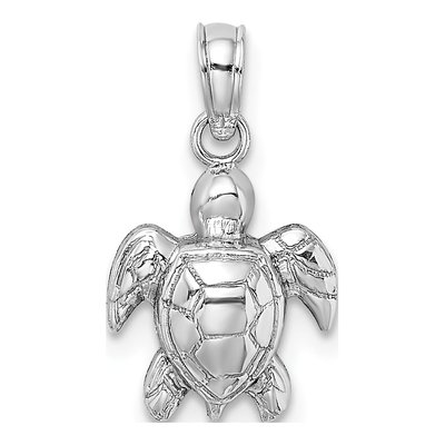 14K White Gold Textured Mini Sea Turtle Charm