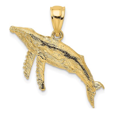 14K Yellow Gold Textured Humpback Whale Charm