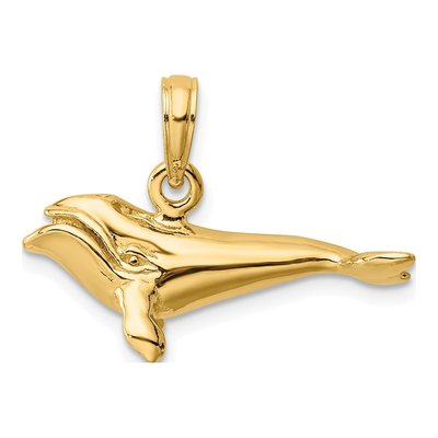 14K Yellow Gold 3-D Bowhead Whale Charm