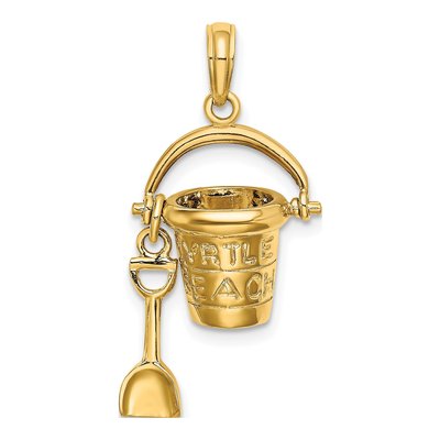 14K Yellow Gold Myrtle Beach Bucket Shovel Charm