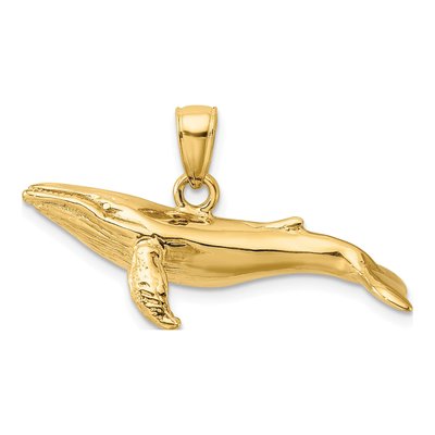 14K Yellow Gold 3-D Humpback Whale Pendant