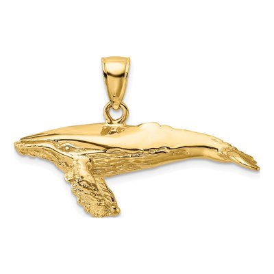 14K Yellow Gold 3-D Humpback Whale Pendant