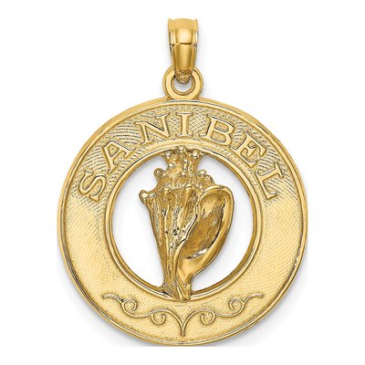 14K Yellow Gold Sanibel Conch Shell Circle Charm