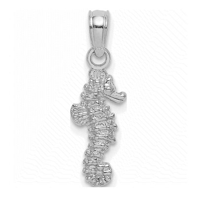 14K White Gold 3-D Mini Seahorse Pendant