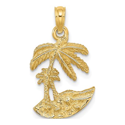14K Yellow Gold Palm Trees Island Charm