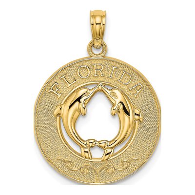 14K Yellow Gold Florida Dolphins Circle Charm