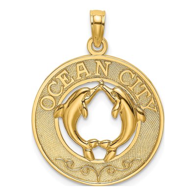 14K Yellow Gold Ocean City Dolphins Charm