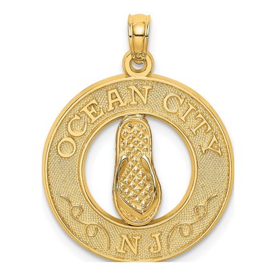 14K Yellow Gold Ocean City NJ Flip Flop Charm