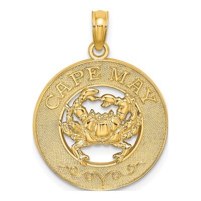 14K Yellow Gold Cape May Crab Pendant