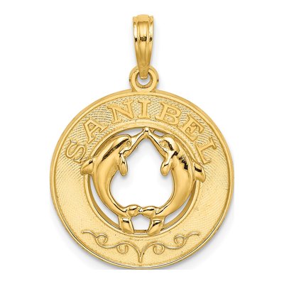 14K Yellow Gold Sanibel Dolphins Circle Charm