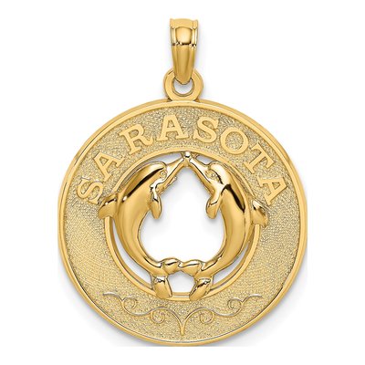 14K Yellow Gold Sarasota Dolphins Circle Charm