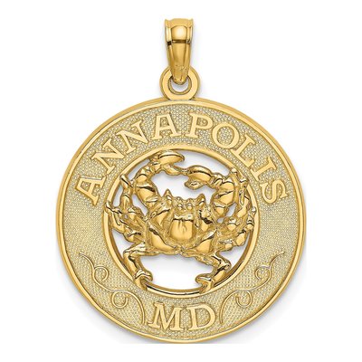 14K Yellow Gold Annapolis MD Crab Pendant