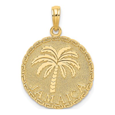 14K Yellow Gold Jamaica Palm Tree Disk Charm