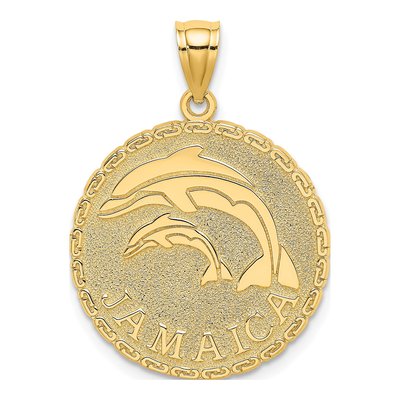 14K Yellow Gold Jamaica Dolphins Disk Charm