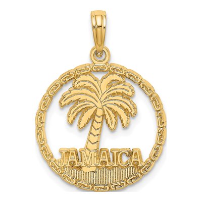 14K Yellow Gold Jamaica Palm Tree Circle Charm