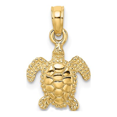 14K Yellow Gold 3D Mini Sea Turtle Charm