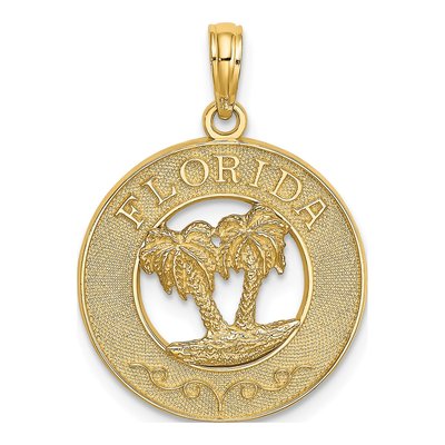 14K Yellow Gold Florida Palm Tree Circle Charm