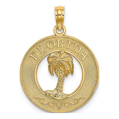 14K Yellow Gold Florida Palm Tree Circle Charm