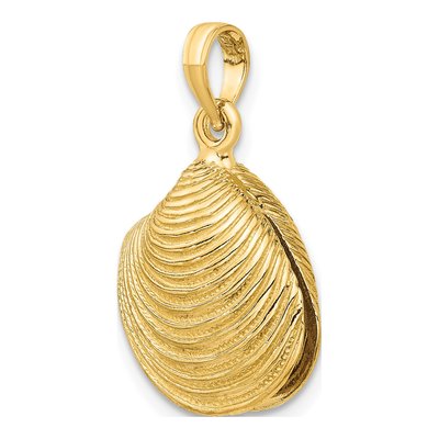 14K Yellow Gold 3-D Textured Clam Shell Pendant – view 6