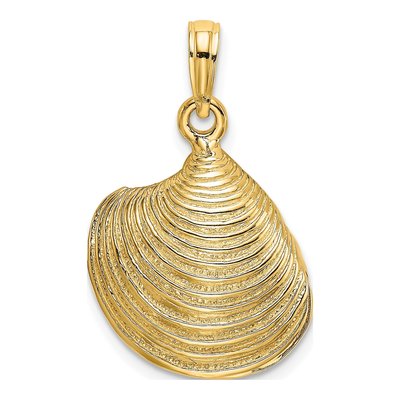 14K Yellow Gold 3-D Textured Clam Shell Pendant