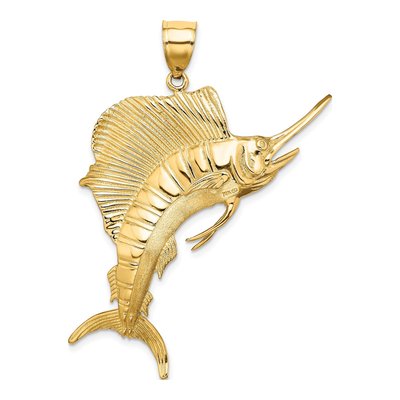 14K Yellow Gold Large 3-D Jumping Sailfish Charm – view 5