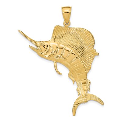 14K Yellow Gold Large 3-D Jumping Sailfish Charm