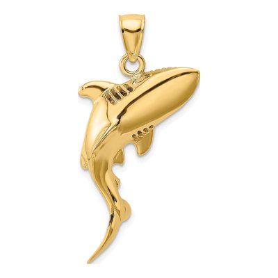 14K Yellow Gold 3-D Shark Pendant