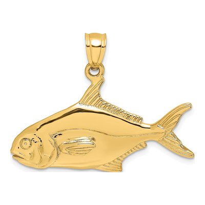 14K Yellow Gold 3-D Pompano Fish Pendant