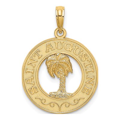 14K Yellow Gold Saint Augustine Palm Tree Circle Charm
