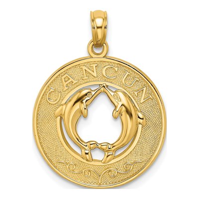 14K Yellow Gold Cancun Dolphins Circle Charm