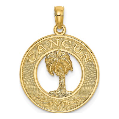 14K Yellow Gold Cancun Palm Tree Circle Charm