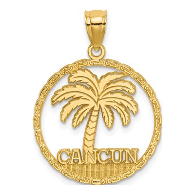 14K Yellow Gold Palm Tree Circle Charm