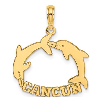 14K Yellow Gold Double Dolphin Pendant
