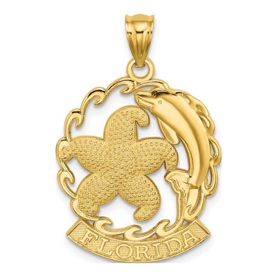 14K Yellow Gold Florida Starfish Dolphin Charm